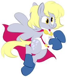 Size: 2694x3097 | Tagged: safe, artist:norithecat, derpy hooves, pegasus, pony, g4, crossover, female, high res, mare, parody, power girl, power mare, simple background, solo, white background