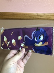Size: 4032x3024 | Tagged: safe, princess luna, alicorn, pony, g4, bits, female, for fans by fans, hand, mare, solo, wallet