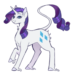 Size: 626x644 | Tagged: safe, artist:biskyfresh, part of a set, rarity, pony, unicorn, g4, cutie mark, female, leonine tail, looking at you, mare, raised hoof, simple background, smiling, solo, unshorn fetlocks, white background