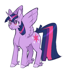 Size: 594x639 | Tagged: safe, artist:biskyfresh, part of a set, twilight sparkle, alicorn, pony, g4, chest fluff, cutie mark, female, mare, simple background, smiling, solo, spread wings, twilight sparkle (alicorn), unshorn fetlocks, white background, wings
