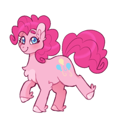 Size: 536x570 | Tagged: safe, artist:biskyfresh, part of a set, pinkie pie, earth pony, pony, g4, blushing, chest fluff, cutie mark, female, fluffy, looking at you, mare, raised hoof, simple background, smiling, solo, unshorn fetlocks, white background