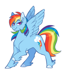 Size: 559x626 | Tagged: safe, artist:biskyfresh, part of a set, rainbow dash, pegasus, pony, g4, cutie mark, female, looking at you, mare, raised hoof, simple background, smiling, solo, spread wings, unshorn fetlocks, white background, wings