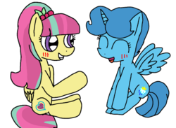 Size: 520x381 | Tagged: safe, artist:徐詩珮, sour sweet, spring rain, alicorn, pegasus, pony, equestria girls, g4, my little pony: the movie, equestria girls ponified, female, lesbian, ponified, shipping, springcorn, springsweet
