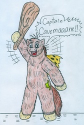 Size: 857x1274 | Tagged: safe, artist:jose-ramiro, pony, captain caveman, club (weapon), dialogue, male, ponified, solo, traditional art