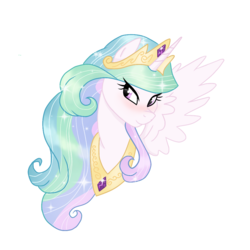 Size: 1000x1000 | Tagged: safe, artist:mavdpie, artist:sunbutt-worshipper, princess celestia, pony, g4, blushing, bust, collaboration, female, portrait, simple background, smiling, solo, spread wings, white background, wings