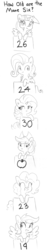 Size: 768x4055 | Tagged: safe, artist:tjpones edits, edit, editor:dsp2003, applejack, fluttershy, pinkie pie, rainbow dash, rarity, twilight sparkle, alicorn, earth pony, pegasus, pony, unicorn, g4, apple, black and white, blushing, eyes closed, female, food, grayscale, headcanon, lineart, mane six, mare, monochrome, one of these things is not like the others, sign, sketch, smiling, spread wings, that pony sure does love apples, twilight sparkle (alicorn), wings