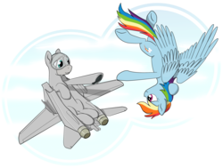 Size: 2752x2078 | Tagged: safe, artist:zackjiang, rainbow dash, original species, pegasus, plane pony, pony, g4, f-14 tomcat, flying, high res, looking at each other, plane