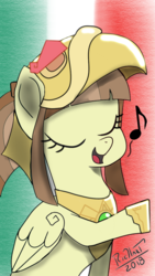 Size: 720x1280 | Tagged: safe, artist:richartspark, oc, oc only, oc:tailcoatl, pegasus, pony, mask, mexico, music notes, singing, solo