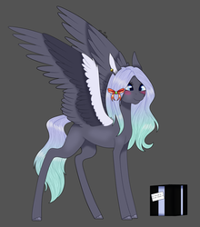Size: 2300x2608 | Tagged: safe, artist:moonwolf96, oc, oc only, oc:purple grim, pegasus, pony, box, female, gray background, high res, mare, simple background, solo