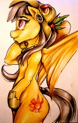 Size: 3217x5102 | Tagged: safe, artist:nolyanimeid, oc, oc only, oc:tailcoatl, pegasus, pony, side view, simple background, solo, traditional art, white background