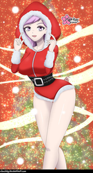 Size: 540x1000 | Tagged: safe, alternate version, artist:clouddg, fleur-de-lis, equestria girls, g4, breasts, busty fleur-de-lis, christmas, clothes, female, holiday, hoodie, human coloration, looking at you, multiple variants, signature, solo