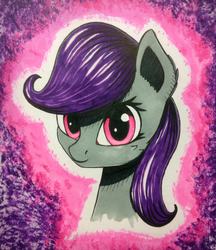 Size: 708x819 | Tagged: safe, artist:adagiostring, oc, oc only, oc:morning glory (project horizons), pony, fallout equestria, fallout equestria: project horizons, bust, fanfic art, female, looking at you, mare, markers, portrait, solo, traditional art