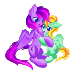 Size: 2000x2000 | Tagged: safe, oc, oc only, oc:f-dream, oc:fravel, pegasus, pony, 2019 community collab, derpibooru community collaboration, blushing, cutie mark, female, high res, hooves together, hug, licking, simple background, smiling, tongue out, transparent background, wings