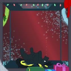 Size: 1280x1280 | Tagged: safe, artist:reactorguardian, oc, oc only, oc:shadow whip, pegasus, pony, aquaphilia, aquarium, blowing bubbles, christmas, fetish, fish tank, hearth's warming, holiday, present, solo, underwater
