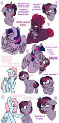 Size: 1024x2127 | Tagged: safe, artist:sandwichbuns, tempest shadow, twilight sparkle, oc, oc:black magic, oc:gale wings, alicorn, pony, unicorn, g4, angry, female, filly, lesbian, magical lesbian spawn, mother and daughter, next generation, offspring, parent:fluttershy, parent:rainbow dash, parent:tempest shadow, parent:twilight sparkle, parents:flutterdash, parents:tempestlight, ship:tempestlight, shipping, twilight sparkle (alicorn)