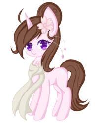 Size: 750x950 | Tagged: safe, oc, oc only, pony, unicorn, 2019 community collab, derpibooru community collaboration, clothes, female, flower, flower in hair, looking at you, mare, scarf, simple background, solo, transparent background