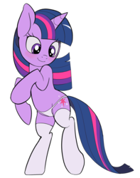 Size: 1500x1900 | Tagged: safe, artist:yunlongchen, edit, editor:andyfish, twilight sparkle, pony, unicorn, g4, adorasexy, bipedal, blushing, clothes, cute, female, human shoulders, mare, panties, sexy, simple background, socks, solo, stockings, thigh highs, transparent background, underwear, unicorn twilight