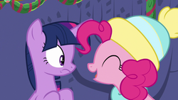 Size: 1280x720 | Tagged: safe, screencap, pinkie pie, twilight sparkle, alicorn, pony, g4, my little pony best gift ever, female, smiling, twilight sparkle (alicorn)