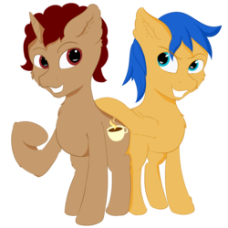 Size: 2200x2200 | Tagged: safe, artist:markcupfisher, oc, oc only, oc:markcup&kevinteacup, pegasus, pony, unicorn, 2019 community collab, derpibooru community collaboration, high res, male, simple background, transparent background
