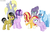 Size: 2056x1344 | Tagged: safe, artist:the-75th-hunger-game, daring do, derpy hooves, maud pie, starlight glimmer, sunset shimmer, trixie, alicorn, earth pony, pegasus, pony, unicorn, g4, alicornified, alternate hairstyle, alternate universe, blaze (coat marking), coat markings, colored wings, colored wingtips, facial markings, female, mare, race swap, simple background, socks (coat markings), starlicorn, white background, wip
