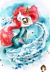 Size: 1600x2298 | Tagged: safe, artist:mashiromiku, pony, aquaman, cute, mera, ponified, solo, traditional art, watercolor painting