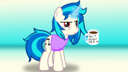 Size: 3840x2160 | Tagged: safe, artist:agkandphotomaker2000, dj pon-3, vinyl scratch, pony, g4, coffee, coffee mug, female, grumpy, high res, messy mane, morning, mug, solo