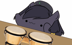 Size: 800x507 | Tagged: source needed, safe, artist:hurmina, oc, oc only, oc:mir, pegasus, pony, animated, beret, bongo cat, bongos, female, gif, hair wrap, hat, musical instrument, solo, ych result