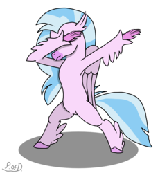Size: 1488x1608 | Tagged: safe, artist:paw-of-darkness, silverstream, classical hippogriff, hippogriff, g4, bipedal, dab, female, simple background, solo, standing up, white background, wings