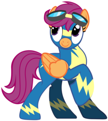 Size: 6588x7363 | Tagged: safe, artist:ramseybrony17, scootaloo, pegasus, pony, g4, absurd resolution, clothes, female, goggles, mare, older, older scootaloo, raised hoof, simple background, solo, transparent background, uniform, vector, wonderbolts, wonderbolts uniform