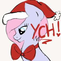 Size: 2100x2100 | Tagged: safe, artist:lannielona, pony, advertisement, bow, christmas, commission, hat, high res, holiday, santa hat, sketch, smiling, solo, your character here