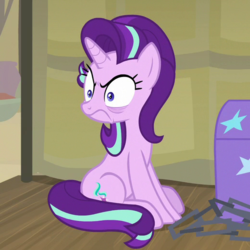 Size: 520x520 | Tagged: safe, screencap, starlight glimmer, pony, unicorn, g4, road to friendship, bags under eyes, chains, cropped, cute, female, frown, glimmerbetes, madorable, mare, solo, starlight glimmer is not amused, unamused