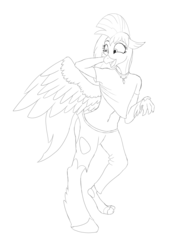 Size: 2480x3238 | Tagged: safe, artist:settop, silverstream, human, g4, high res, human to hippogriff, male to female, rule 63, sketch, solo, transformation, transgender transformation