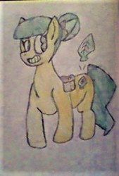 Size: 350x517 | Tagged: safe, artist:midday sun, oc, oc:herbal brew, earth pony, pony, colored, female, flat colors, lowres, mare, saddle bag, simple background, soft color, traditional art