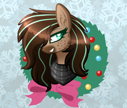 Size: 774x662 | Tagged: safe, artist:sugaryicecreammlp, oc, oc only, oc:mint, pegasus, pony, bust, christmas wreath, female, mare, portrait, solo, wreath