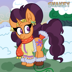 Size: 770x768 | Tagged: safe, artist:snakeythingy, saffron masala, pony, g4, female, solo, winter, winter outfit