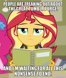 Size: 600x702 | Tagged: safe, edit, edited screencap, screencap, sunset shimmer, equestria girls, equestria girls series, g4, the finals countdown, caption, image macro, meme, memeful.com, op is a duck, op is trying to start shit, text, tumblr 2018 nsfw purge, tumblr drama