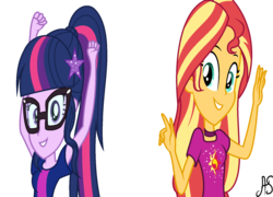 Size: 1600x1152 | Tagged: safe, artist:sparkling-sunset-s08, sci-twi, sunset shimmer, twilight sparkle, equestria girls, g4, i'm on a yacht, my little pony equestria girls: better together, duo, geode of telekinesis, magical geodes, vector, wrong aspect ratio
