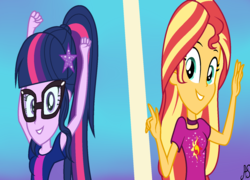 Size: 1600x1152 | Tagged: safe, artist:sparkling-sunset-s08, sci-twi, sunset shimmer, twilight sparkle, equestria girls, g4, i'm on a yacht, my little pony equestria girls: better together, duo, wrong aspect ratio