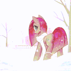 Size: 720x720 | Tagged: dead source, safe, artist:mirroredsea, pinkie pie, earth pony, pony, g4, animated, clothes, female, gif, looking at you, looking back, looking back at you, mare, pinkamena diane pie, rock farm, scarf, snow, snowman, solo, wind