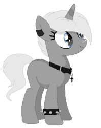 Size: 309x391 | Tagged: safe, artist:lupinhallow, oc, oc only, oc:meredith, pony, unicorn, blank flank, collar, cross, ear piercing, earring, female, jewelry, mare, necklace, nose piercing, nose ring, piercing, simple background, solo, spiked wristband, white background, wristband