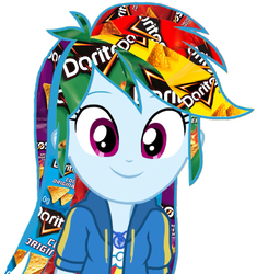 Size: 867x921 | Tagged: safe, edit, rainbow dash, equestria girls, g4, my little pony equestria girls: better together, chips, doritos, food, geode of super speed, hair, magical geodes