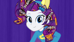 Size: 1920x1080 | Tagged: safe, edit, edited screencap, screencap, rarity, equestria girls, g4, my little pony equestria girls, chips, doritos, food, hair, helping twilight win the crown, wat