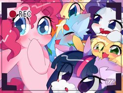 Size: 1024x768 | Tagged: safe, artist:lavender_1227, applejack, fluttershy, pinkie pie, rainbow dash, rarity, twilight sparkle, alicorn, earth pony, pegasus, pony, unicorn, g4, :3, female, mane six, mare