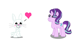 Size: 654x343 | Tagged: safe, artist:theinflater19, angel bunny, starlight glimmer, series:starlight p, g4, female, heart, interspecies, male, ship:starbunny, shipping, straight