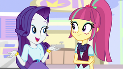 Size: 1912x1072 | Tagged: safe, screencap, rarity, sour sweet, equestria girls, equestria girls specials, g4, my little pony equestria girls: dance magic, bracelet, cute, duo, duo female, female, freckles, jewelry, ponytail, raribetes, sourbetes