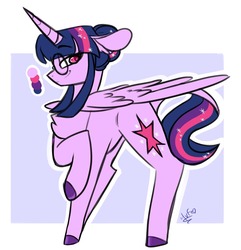 Size: 1233x1280 | Tagged: safe, artist:salty-irish-potato, twilight sparkle, alicorn, pony, g4, female, glasses, mare, signature, smiling, solo, twilight sparkle (alicorn)