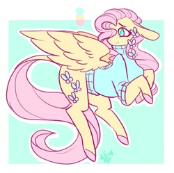 Size: 1280x1273 | Tagged: safe, artist:salty-irish-potato, fluttershy, butterfly, pegasus, pony, g4, bottomless, clothes, cute, dock, female, floppy ears, mare, partial nudity, shyabetes, signature, smiling, solo, sweater, sweatershy