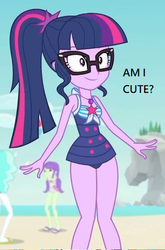 Size: 340x514 | Tagged: safe, edit, edited screencap, screencap, paisley, sci-twi, starlight, twilight sparkle, equestria girls, equestria girls series, forgotten friendship, g4, adventure in the comments, background human, bronybait, clothes, geode of telekinesis, magical geodes, striped swimsuit, swimsuit
