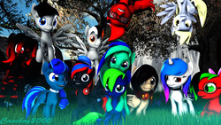 Size: 1280x720 | Tagged: safe, artist:caveboy2000, derpy hooves, oc, oc:thundy, pony, g4, 3d, family, group, group photo, ocs everywhere