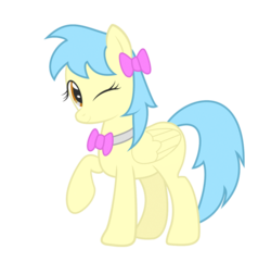 Size: 739x711 | Tagged: safe, oc, oc only, oc:lrivulet, oc:左岸, pony, 2019 community collab, derpibooru community collaboration, bow, bowtie, colored, flat colors, hair bow, pale color, show accurate, simple background, soft color, solo, transparent background